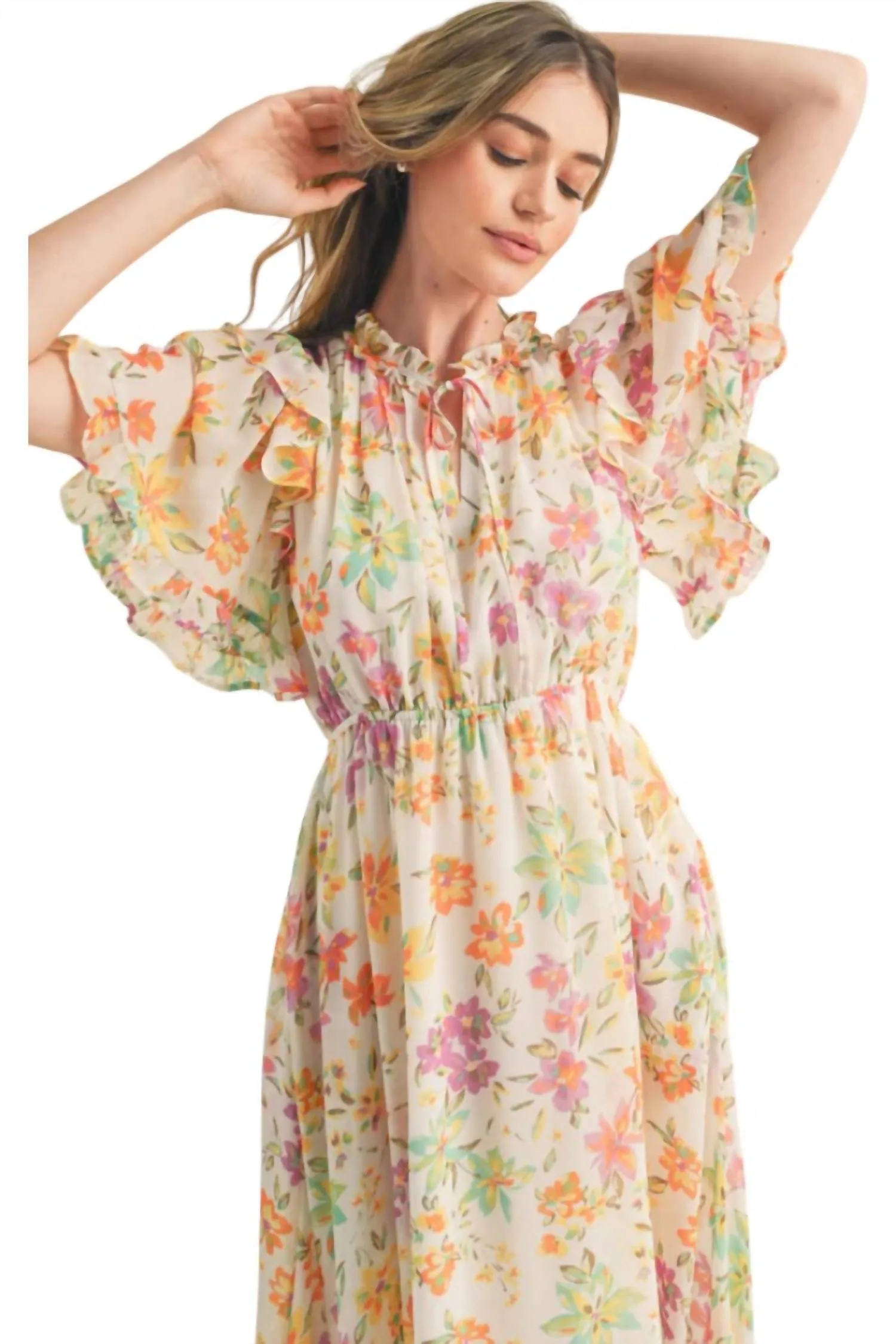 &Merci - Floral Flutter Sleeve Midi Dress