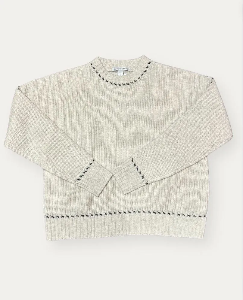 Autumn Cashmere Crew w/ Contrast Stitching in Mojave/Pepper