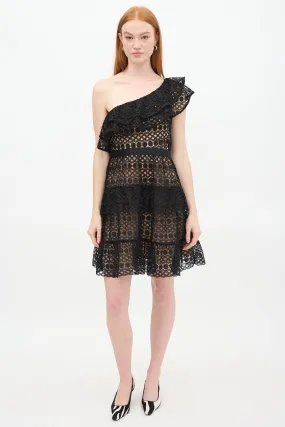 Black Guipure Lace One Shoulder Dress