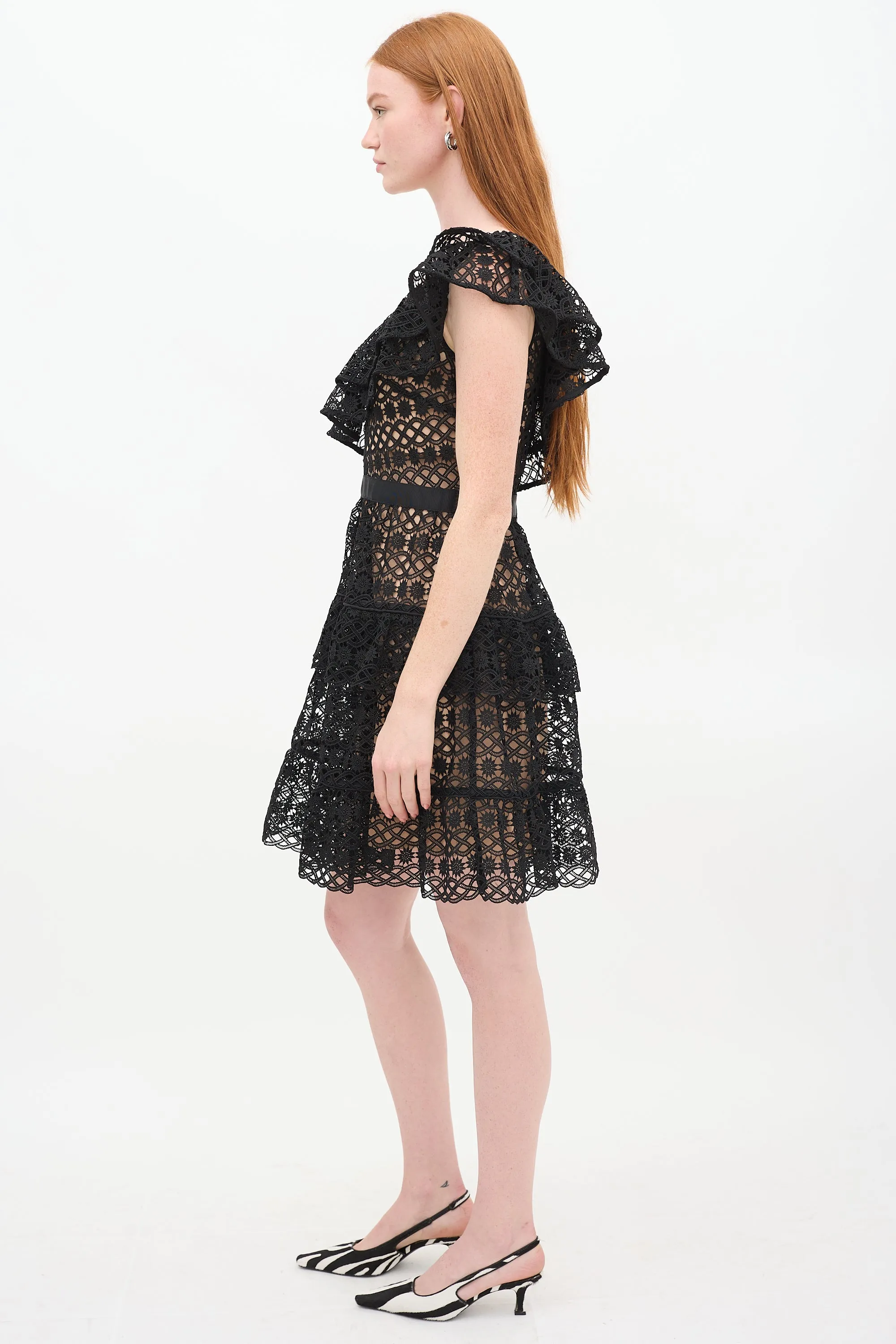 Black Guipure Lace One Shoulder Dress
