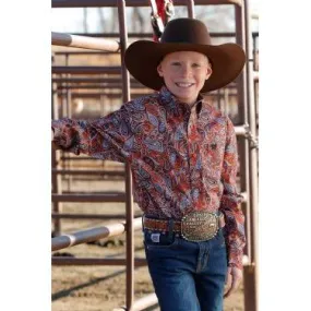 Boy's Cinch Paisley Print Button-Down Western Shirt MTW7060365
