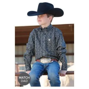 Boy's Cinch Rope Print Button-Down Western Shirt MTW7060363