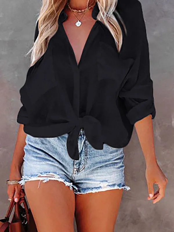 Buttoned Pockets Split-Joint Sun Protection Long Sleeves Loose Lapel Blouses&Shirts Tops