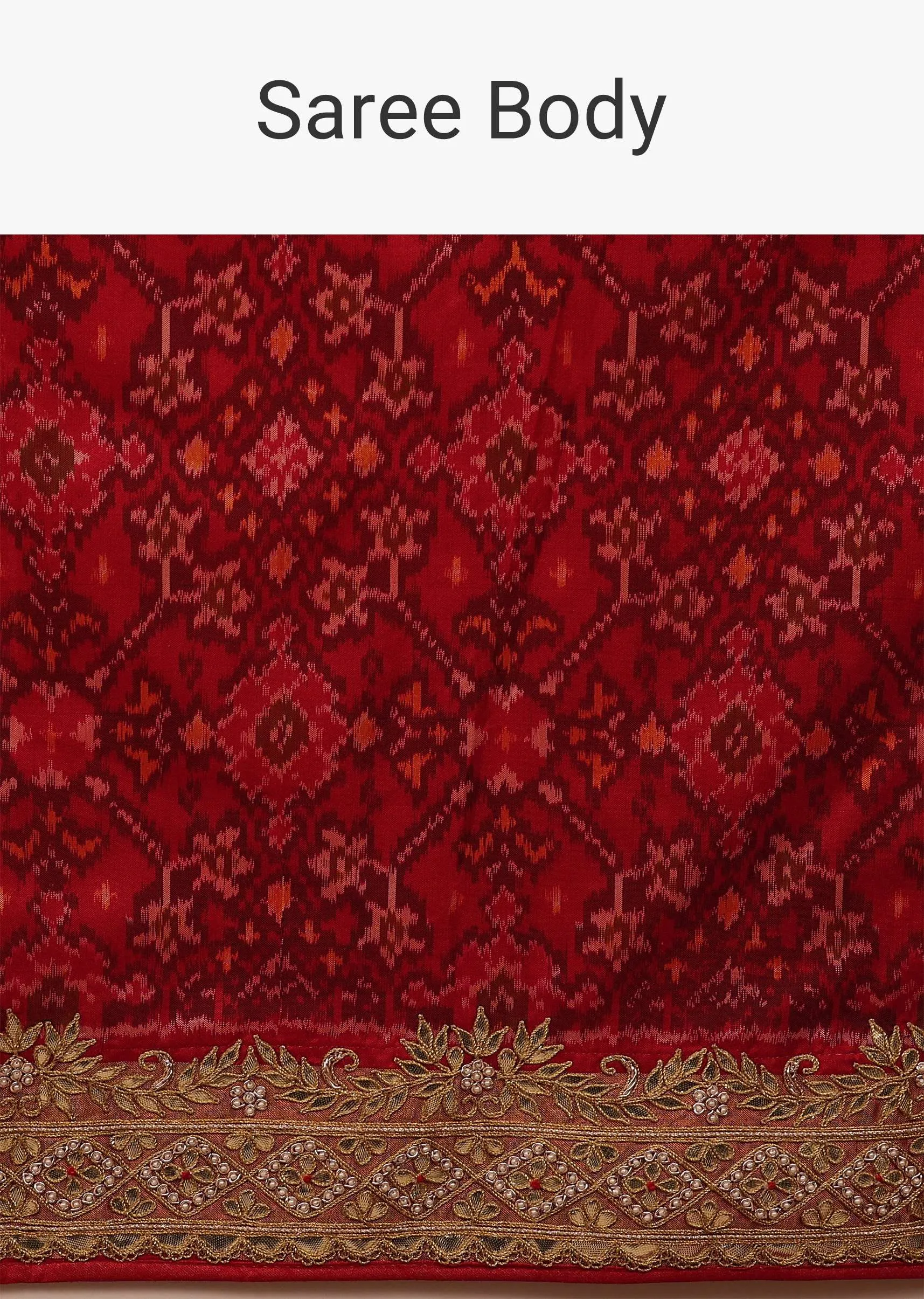 Carmine Red Saree In Pure Silk With Handloom Patola Ikat Weave