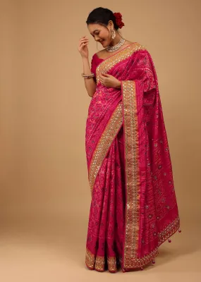 Cherry Pink Saree In Pure Silk With Handloom Patola Ikat Weave
