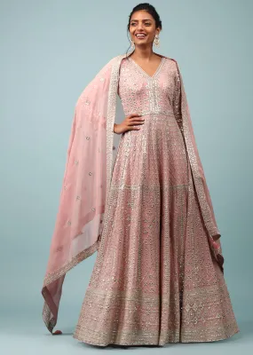 Chintz Rose Pink Embroidered Anarkali Suit In Sequins