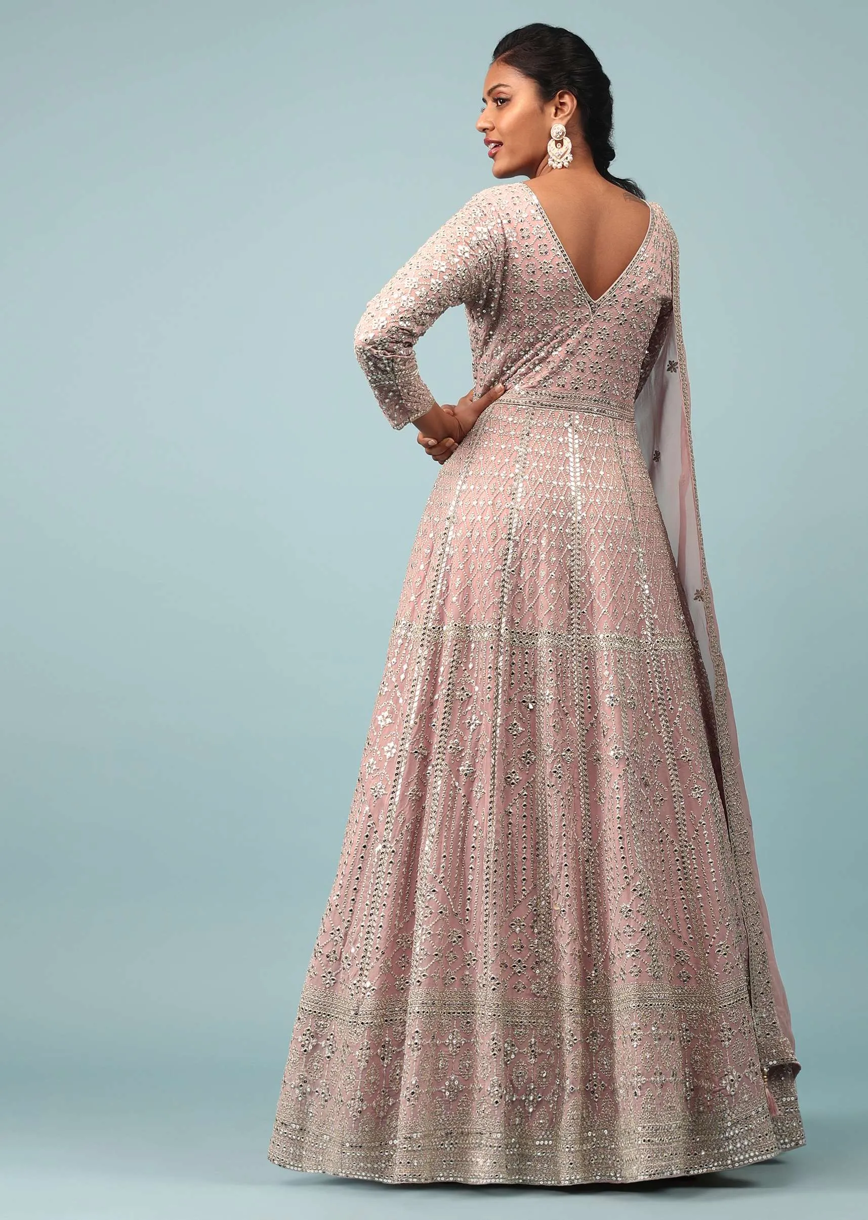 Chintz Rose Pink Embroidered Anarkali Suit In Sequins