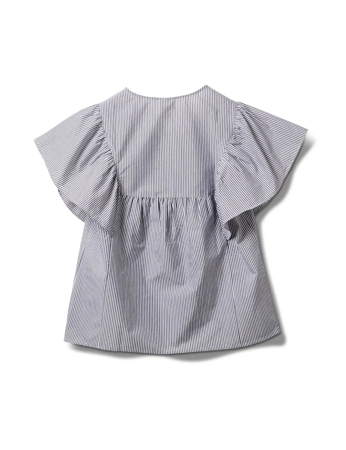 Embroidered Angel Sleeve Stripe Woven Top