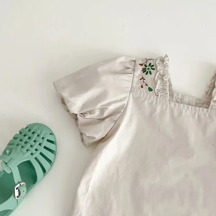 Embroidered Flower Square Neck Shirt
