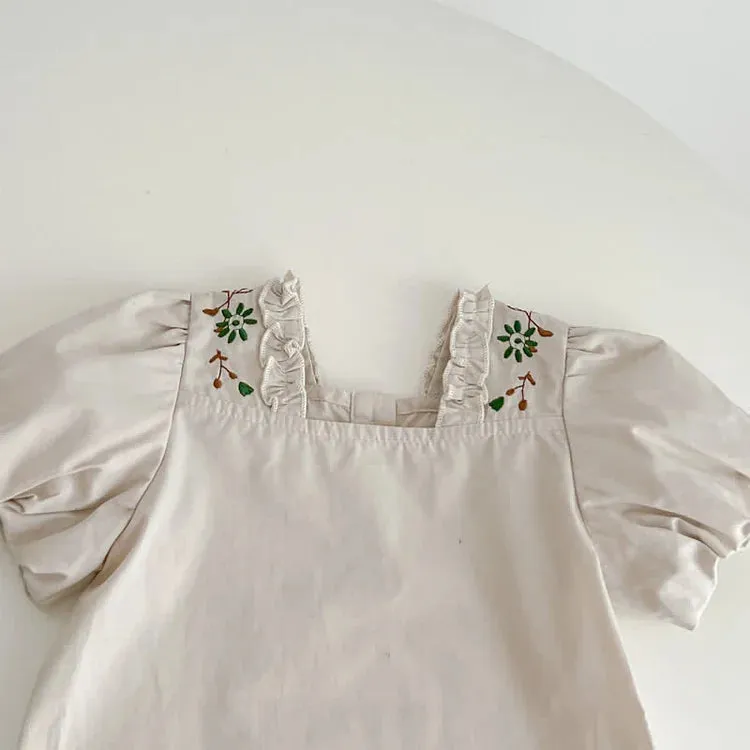 Embroidered Flower Square Neck Shirt