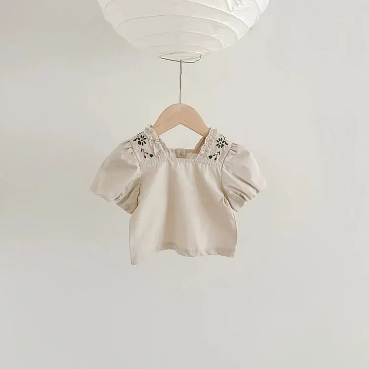Embroidered Flower Square Neck Shirt