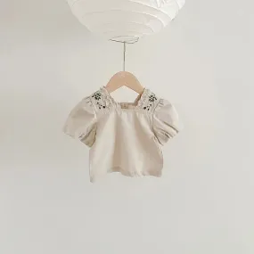 Embroidered Flower Square Neck Shirt