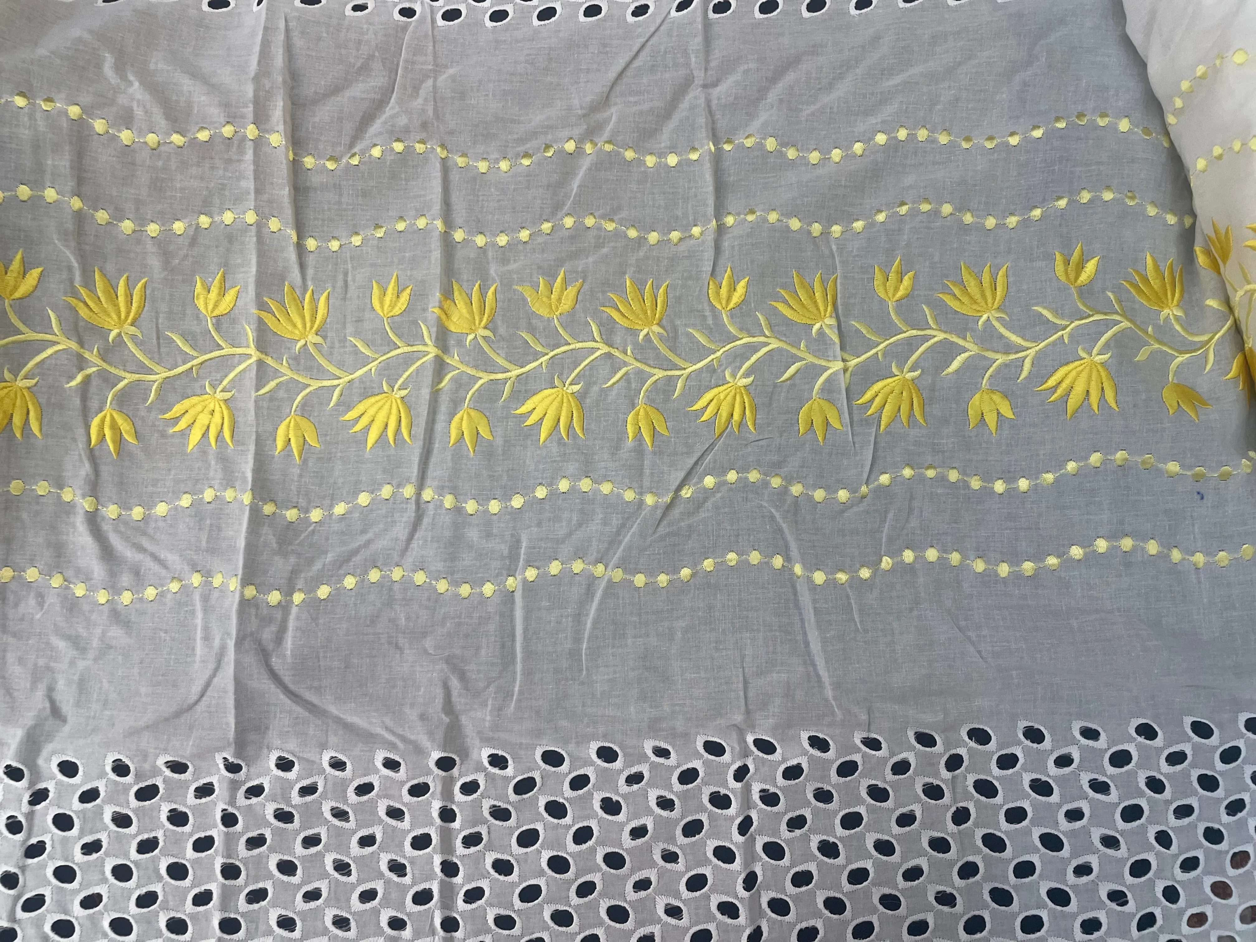 Eyelet & Floral Embroidered Cotton - Yellow & White