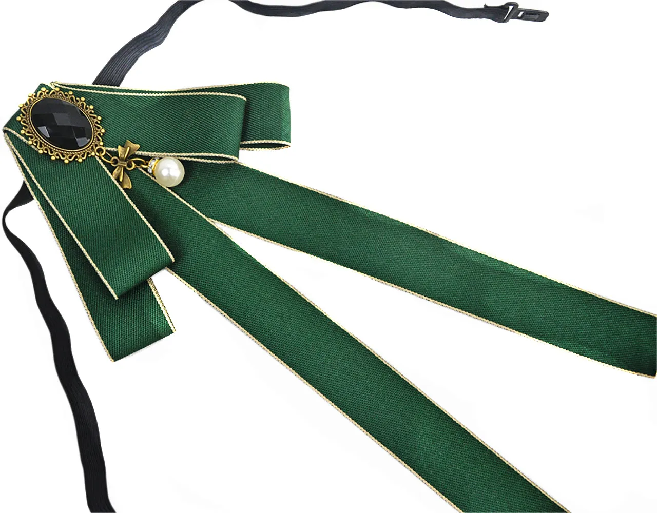 Fashion Women Ribbon Crystal Pre-Tied Neck Bow Tie Brooch Pin for Wedding Party