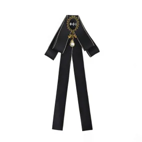 Fashion Women Ribbon Crystal Pre-Tied Neck Bow Tie Brooch Pin for Wedding Party
