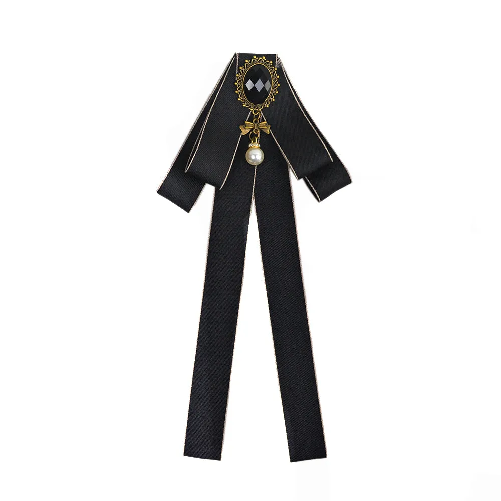 Fashion Women Ribbon Crystal Pre-Tied Neck Bow Tie Brooch Pin for Wedding Party