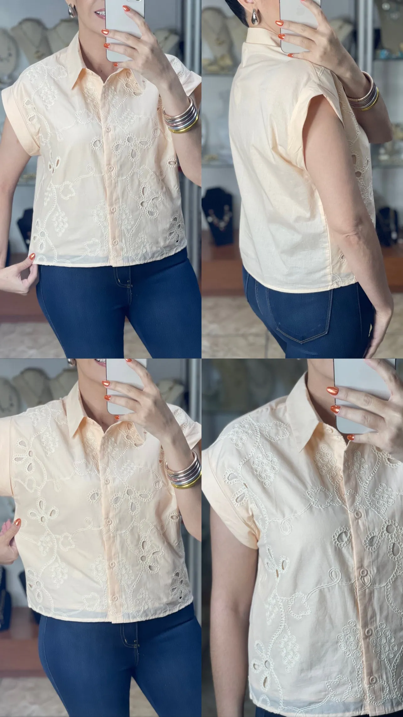 Peach Embroidered Top
