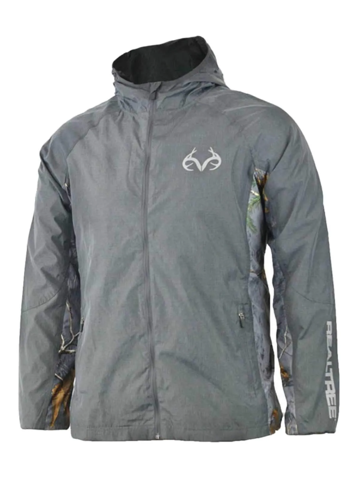 Realtree Active Camouflage & Gray "Fjord" Full Zip Up Hooded Windbreaker Jacket