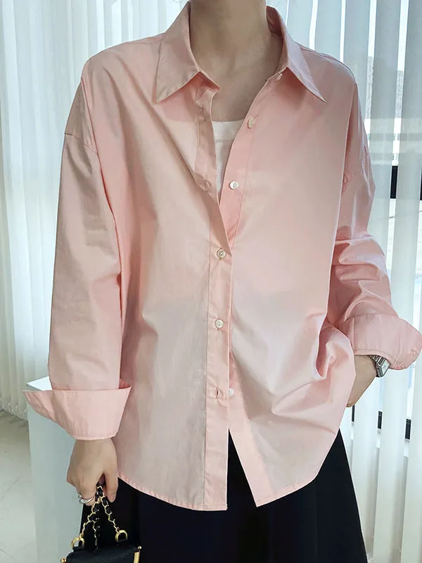 Simple White Pink Solid Color Split-Joint Blouses