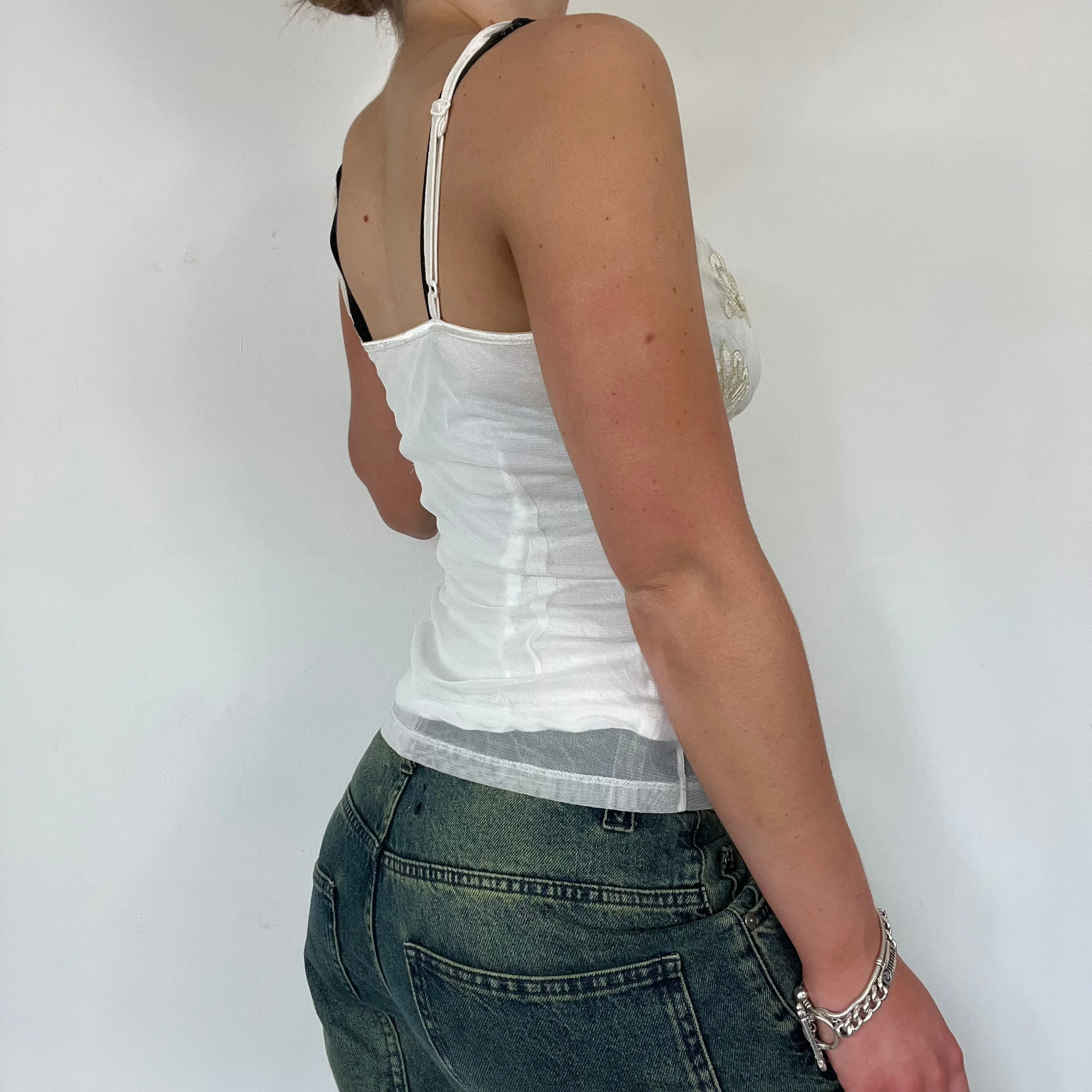 Y2K white cami embroidered top - Size S