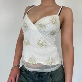 Y2K white cami embroidered top - Size S