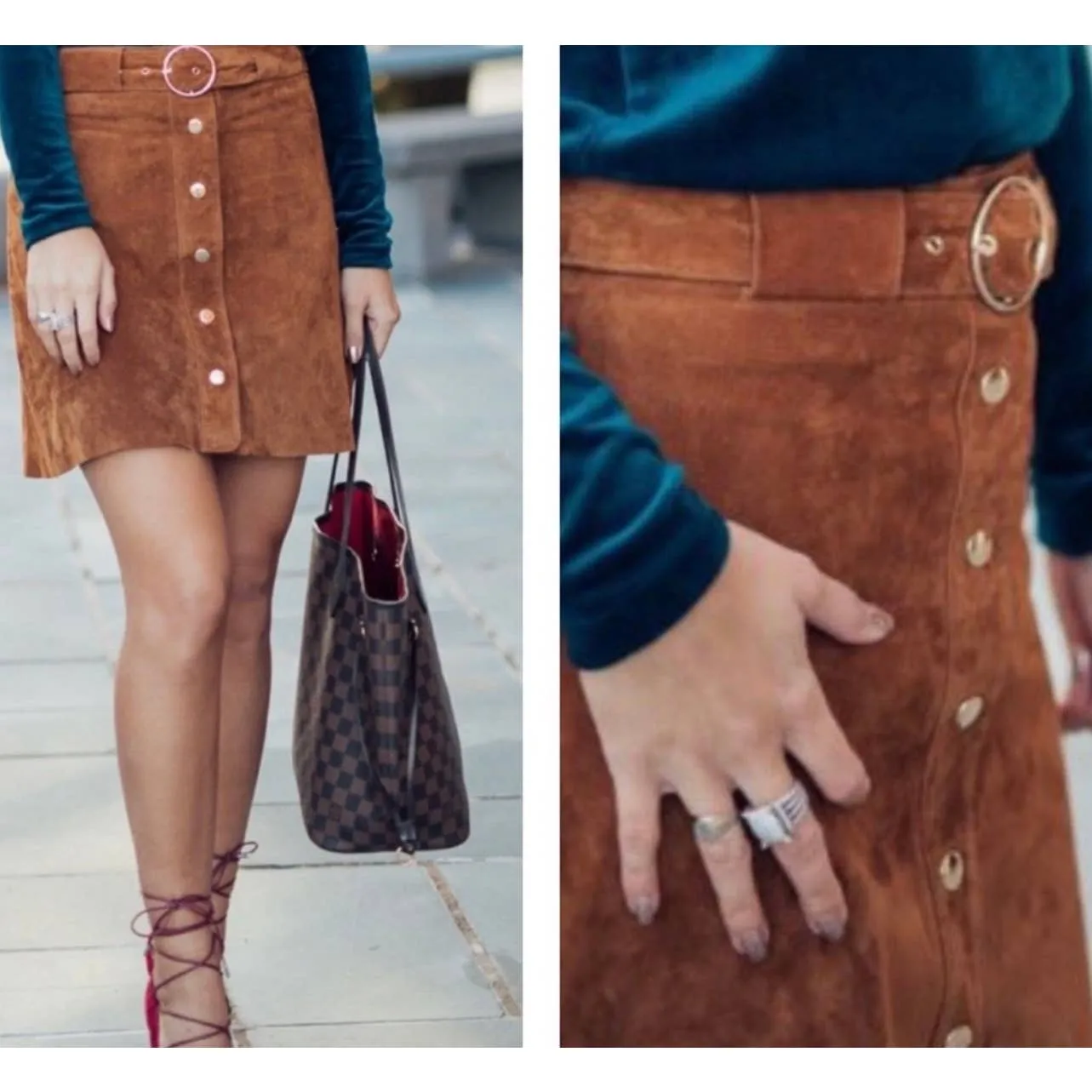 Zara Snap Front Suede Mini Skirt Size Large Brown New