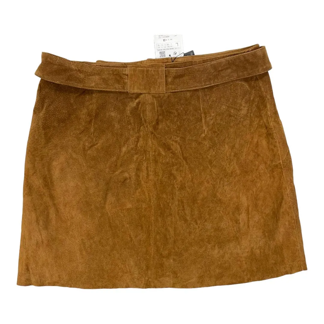 Zara Snap Front Suede Mini Skirt Size Large Brown New